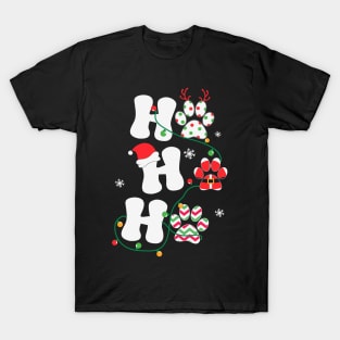 Ho Ho Ho Paw Print Christmas Lights Dog Lover Christmas Gift T-Shirt